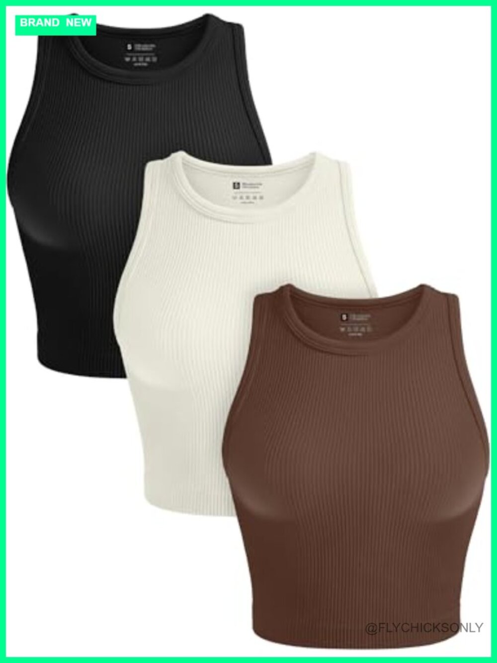 Seamless Ribbed Crop Tank Tops Racerback High Neck 3 Pack Yoga Gym